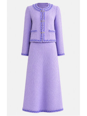 CHANEL 98A Lilac Tweed Jacket Maxi Skirt Suit Set FR 40 Karl Lagerfeld